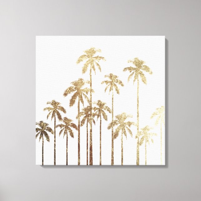 Glamourous Gold Tropical Palm Trees on White Canvas Print (Front)