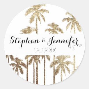 Glamourous Gold Tropical Palm Trees on White Classic Round Sticker