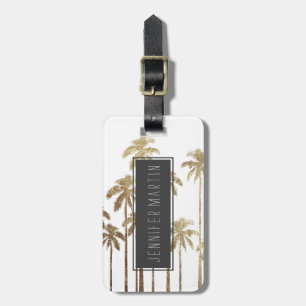 Glamourous Gold Tropical Palm Trees on White Luggage Tag