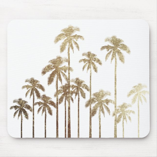 Glamourous Gold Tropical Palm Trees on White Mouse Mat (Front)