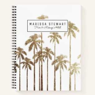 Glamourous Gold Tropical Palm Trees on White Notebook