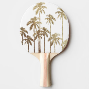 Glamourous Gold Tropical Palm Trees on White Ping Pong Paddle