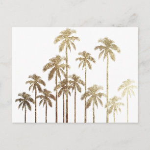 Glamourous Gold Tropical Palm Trees on White Postcard