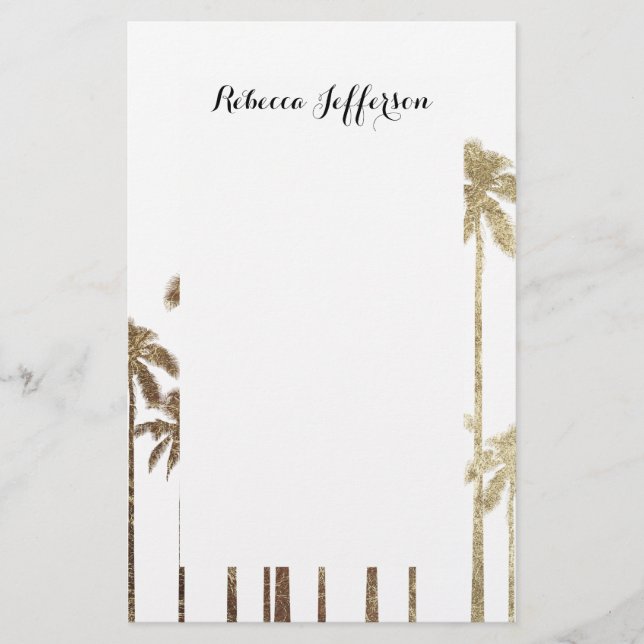 Glamourous Gold Tropical Palm Trees on White Stationery (Front)