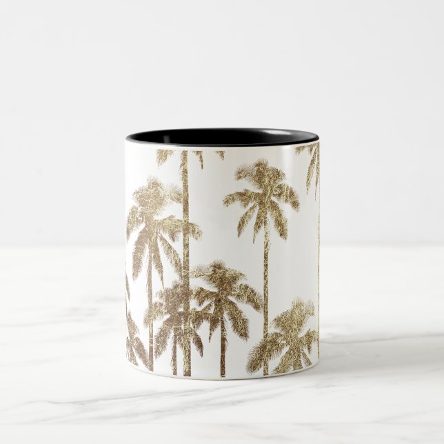 Glamourous Gold Tropical Palm Trees on White Two-Tone Coffee Mug (Center)