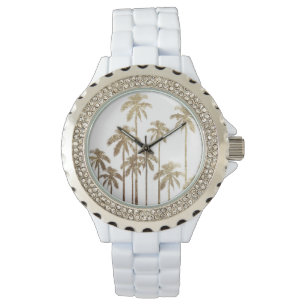 Glamourous Gold Tropical Palm Trees on White Watch