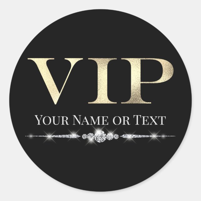 Glamourous Gold VIP on Black Classic Round Sticker (Front)