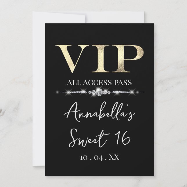 Glamourous Gold VIP on Black Invitation (Front)
