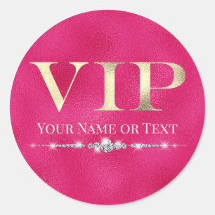 Glamourous Gold VIP on Hot Pink Classic Round Sticker