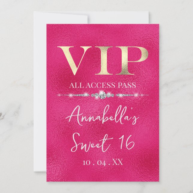 Glamourous Gold VIP on Hot Pink Invitation (Front)
