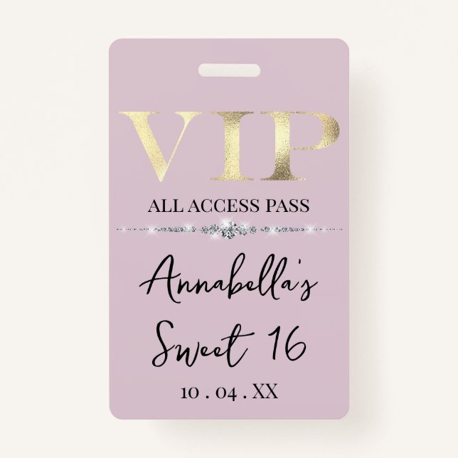 Glamourous Gold VIP on Pink ID Badge (Front)