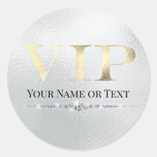 Glamourous Gold VIP on Silver Classic Round Sticker