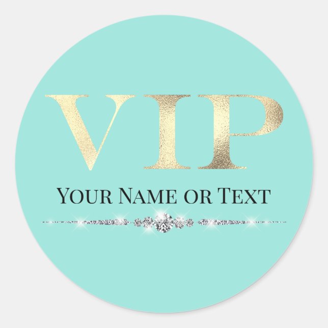 Glamourous Gold VIP on Teal Classic Round Sticker (Front)