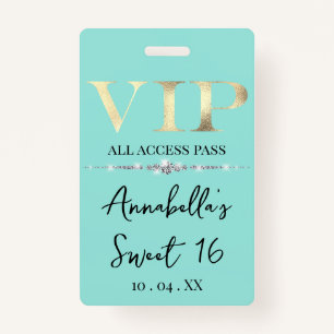 Glamourous Gold VIP on Teal ID Badge