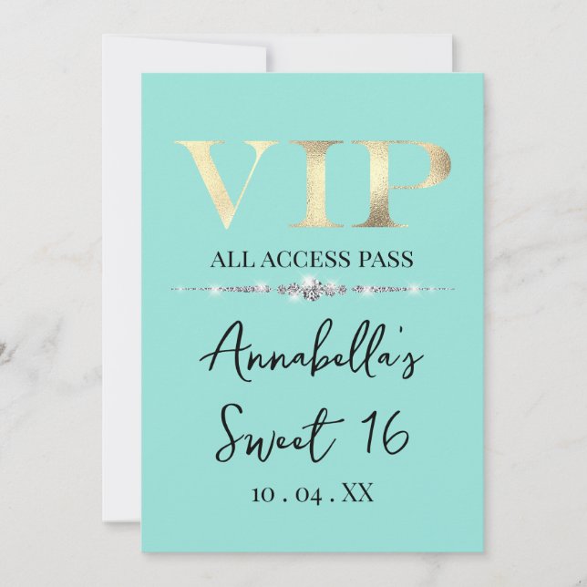 Glamourous Gold VIP on Teal Invitation (Front)