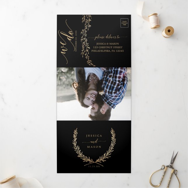 Glamourous Gold Wedding Invitation Set (Outside)
