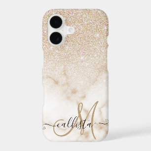 Glamourous Gold White Glitter Marble Gradient Ombr
