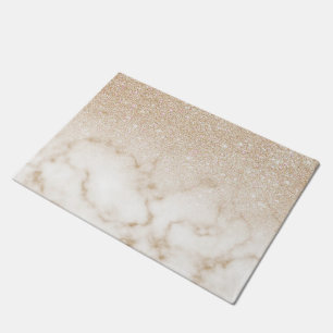 Glamourous Gold White Glitter Marble Gradient Ombr Doormat