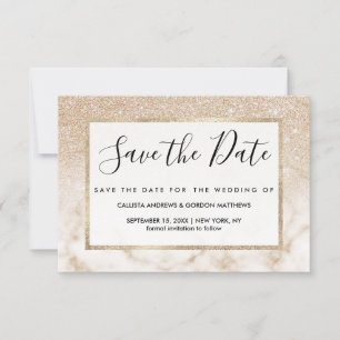 Glamourous Gold White Glitter Marble Gradient Ombr Save The Date