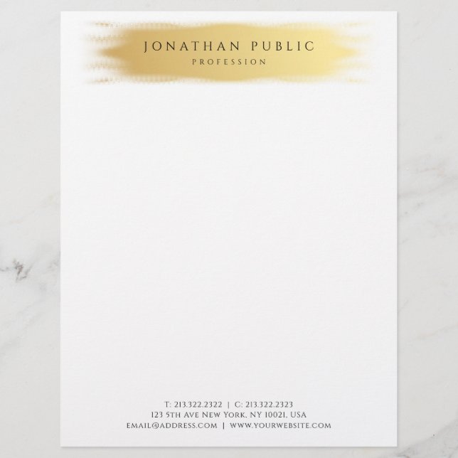Glamourous Gold White Modern Elegant Template Custom Letterhead (Front)