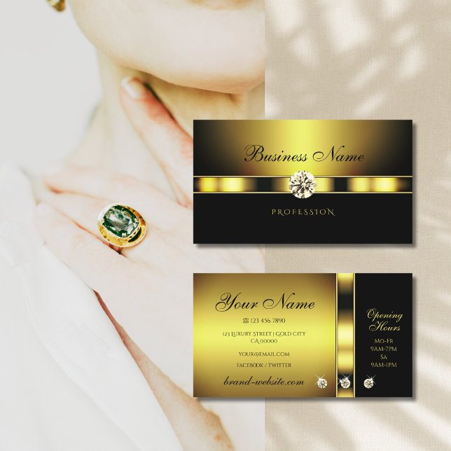 Glamourous Golden and Black with Shimmery Diamonds Business Card (Creator Uploaded)