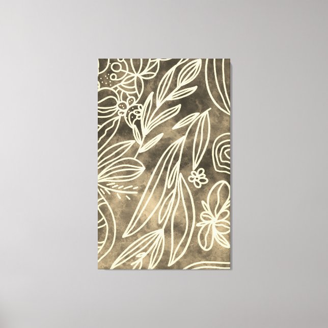 Glamourous Golden and White Botanical Drawing Canvas Print (Front)