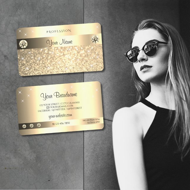 Glamourous Golden Glitter Sparkling Stars Diamonds Business Card (Creator Uploaded)