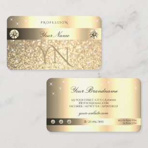 Glamourous Golden Glitter Sparkling Stars Initials Business Card