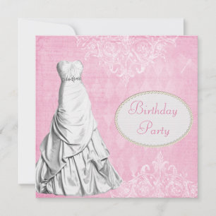 Glamourous Gown Vintage Shabby Chic Birthday Party Invitation