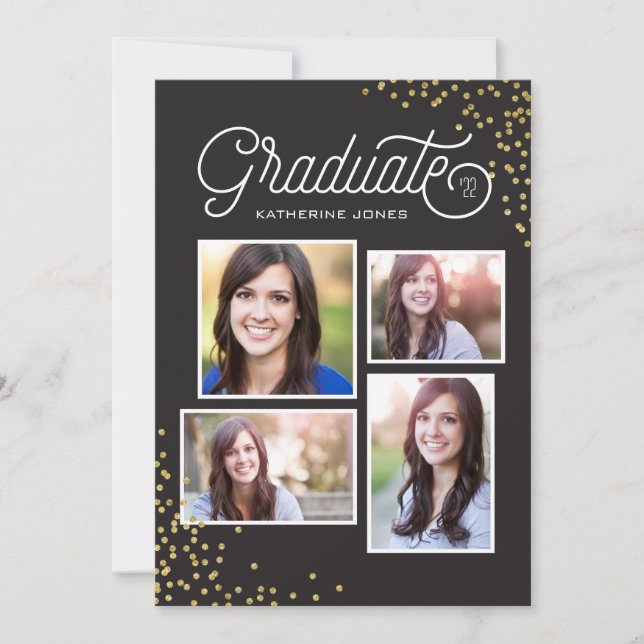 Glamourous Grad 4-Photo Collage Graduation Invitation (Front)