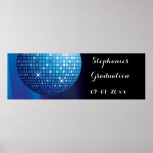 Glamourous Graduation Blue Party Disco Ball Poster
