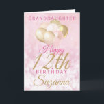 Glamourous Granddaughter 12th Birthday Balloon Card<br><div class="desc">A gorgeous glamourous 12th birthday card for your granddaughter. This fabulous design features blush pink and gold glitter balloons on a rose pink sparkly background.  Personalise with a name to wish someone a very happy twelfth birthday.</div>