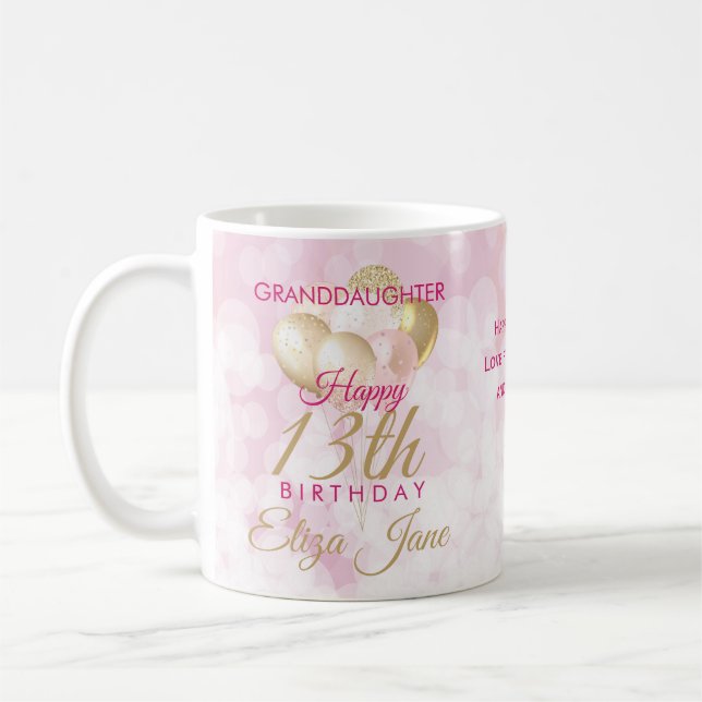Glamourous Granddaughter 13th Birthday Balloon Coffee Mug (Left)