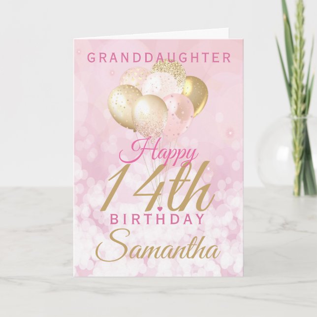 Glamourous Granddaughter 14th Birthday Balloon Card (Front)