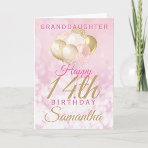Glamourous Granddaughter 14th Birthday Balloon Card