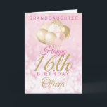 Glamourous Granddaughter 16th Birthday Balloon Card<br><div class="desc">A gorgeous glamourous 16th birthday card for your granddaughter. This fabulous design features blush pink and gold glitter balloons on a rose pink sparkly background.  Personalise with a name to wish someone a very happy sweet sixteenth birthday.</div>