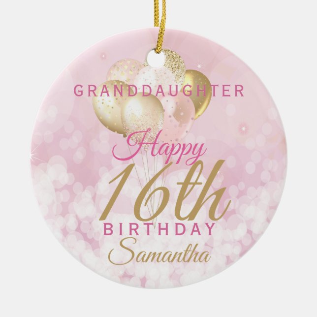 Glamourous Granddaughter 16th Birthday Ceramic Tree Decoration (Front)