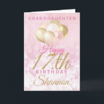 Glamourous Granddaughter 17th Birthday Balloon Card<br><div class="desc">A gorgeous glamourous 17th birthday card for your granddaughter. This fabulous design features blush pink and gold glitter balloons on a rose pink sparkly background.  Personalise with a name to wish your granddaughter a very happy sweet seventeenth birthday.</div>