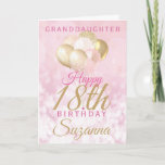 Glamourous Granddaughter 18th Birthday Balloon Card<br><div class="desc">A gorgeous glamourous 18th birthday card for your granddaughter. This fabulous design features blush pink and gold glitter balloons on a rose pink sparkly background.  Personalise with a name to wish someone a very happy sweet eighteenth birthday.</div>