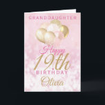 Glamourous Granddaughter 19th Birthday Balloon Card<br><div class="desc">A gorgeous glamourous 19th birthday card for your granddaughter. This fabulous design features blush pink and gold glitter balloons on a rose pink sparkly background.  Personalise with a name to wish someone a very happy nineteenth birthday.</div>