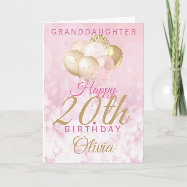 Glamourous Granddaughter 20th Birthday Balloon Card (Front)