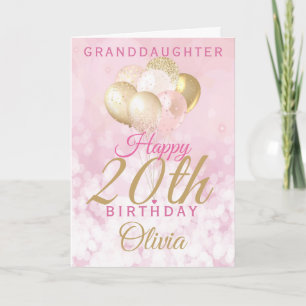 Glamourous Granddaughter 20th Birthday Balloon Card