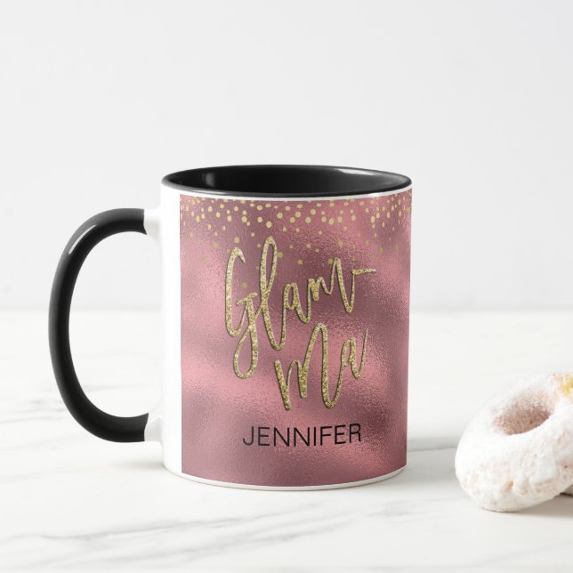 Glamourous Grandma Glamma Pink Foil Gold Dots Name Mug (With Donut)