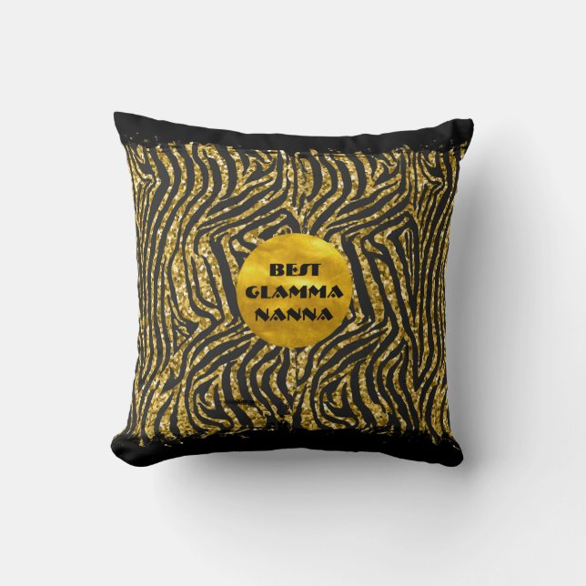 Glamourous Grandma Gold Black Animal Print Glam-ma Cushion (Front)