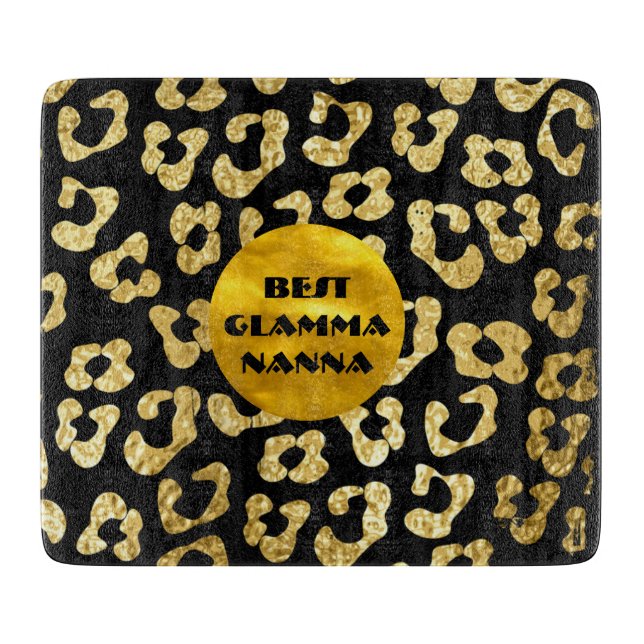 Glamourous Grandma Gold Black Animal Print Glam-ma Cutting Board (Front)