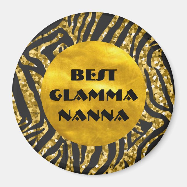 Glamourous Grandma Gold Black Animal Print Glam-ma Magnet (Front)