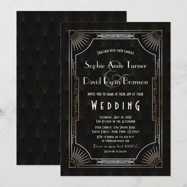 Glamourous Great Gatsby Gold Art Deco Wedding Invitation (Front/Back)