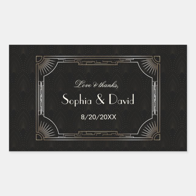 Glamourous Great Gatsby Gold Art Deco Wedding Rectangular Sticker (Front)