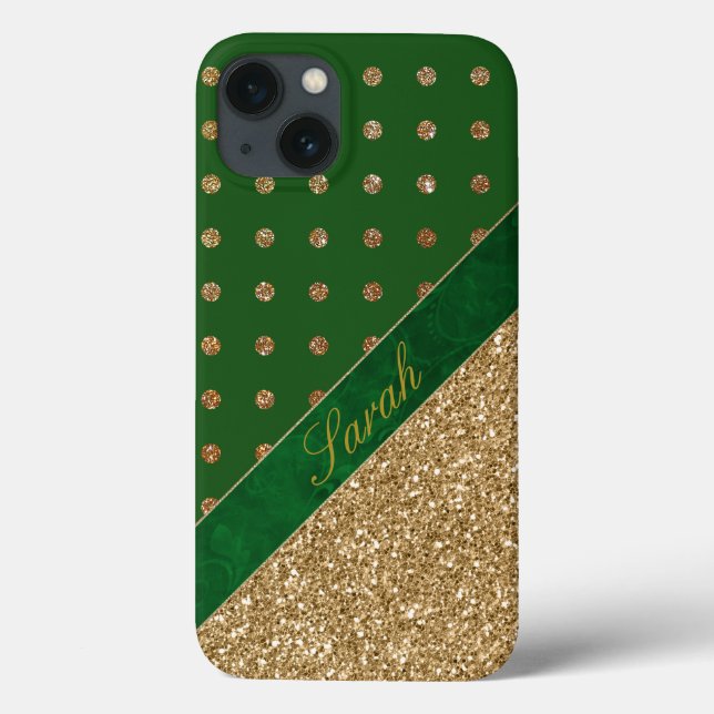 Glamourous Green and Gold Personalised Case-Mate iPhone Case (Back)