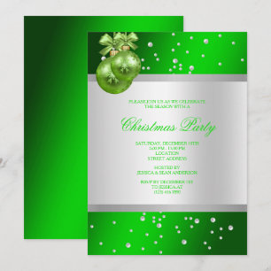 Glamourous Green Baubles & Pearls Christmas Invitation